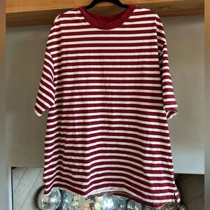 H&M Maroon & White Striped Oversized T-Shirt | Size XL